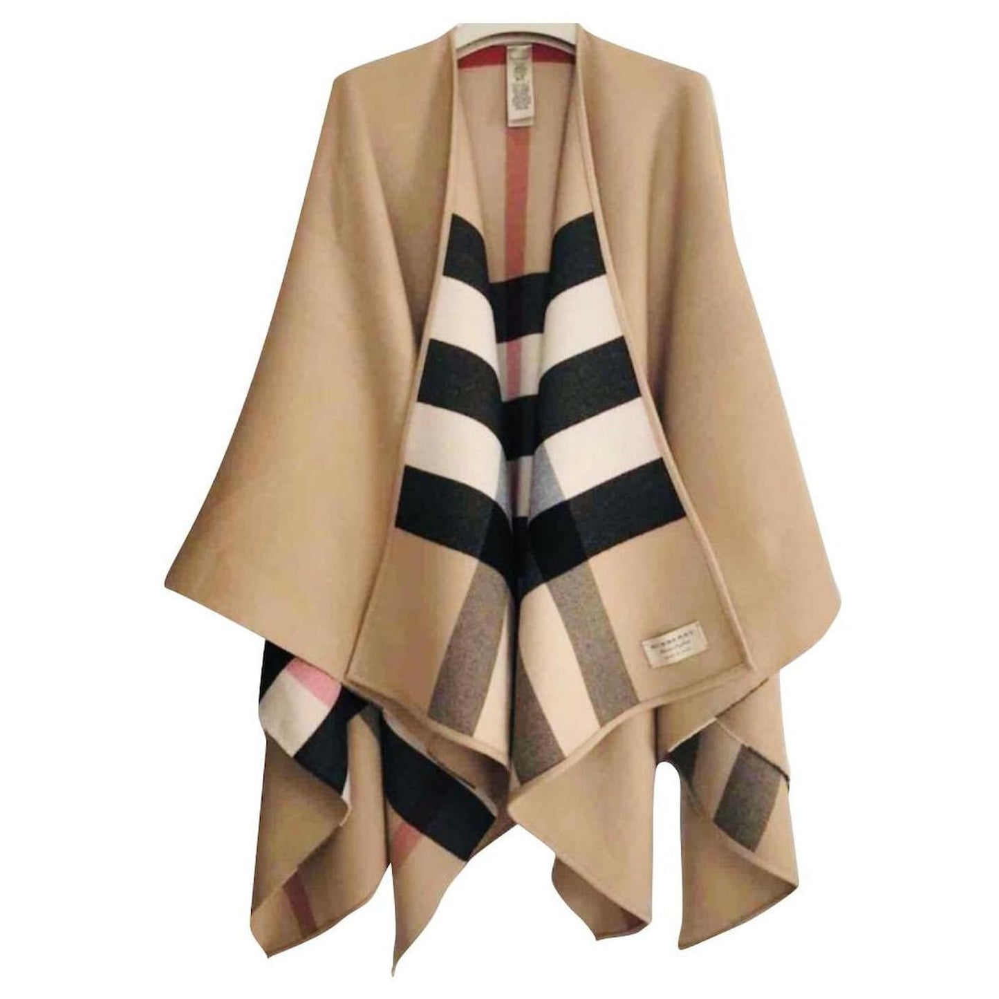BURBERRY CAMEL WOOL CLASSIC CHECK CHARLOTTE REVERSIBLE CAPE