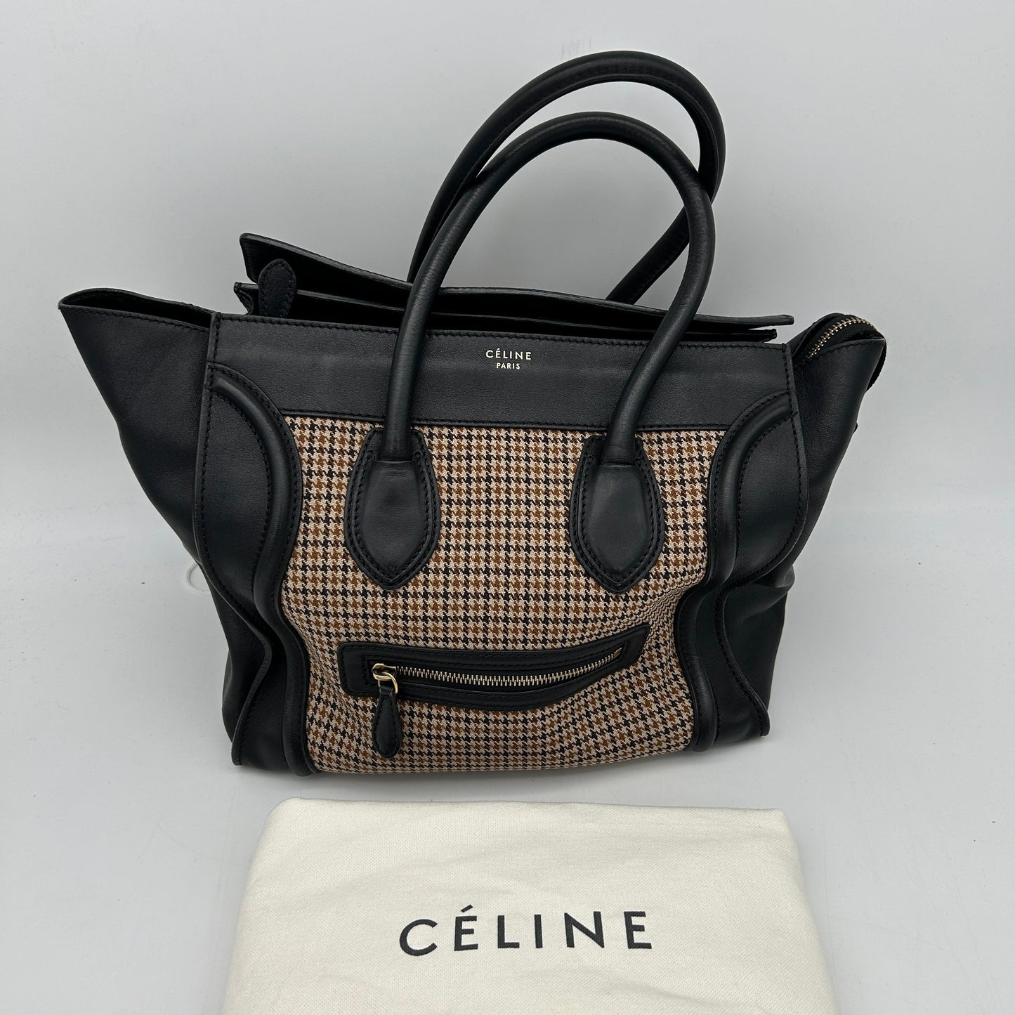 Celine Luggage Black Tweed Handbag Medium