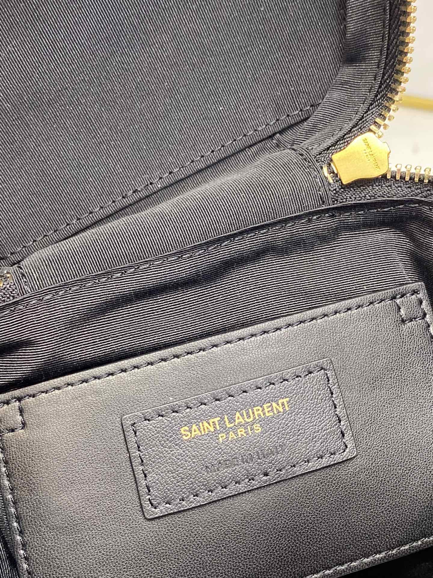YSSL 80’s Vanity Bag In Carré-Quilted Grain De Poudre Black For Women 6.4in/16.5cm YSL 649779DME271000