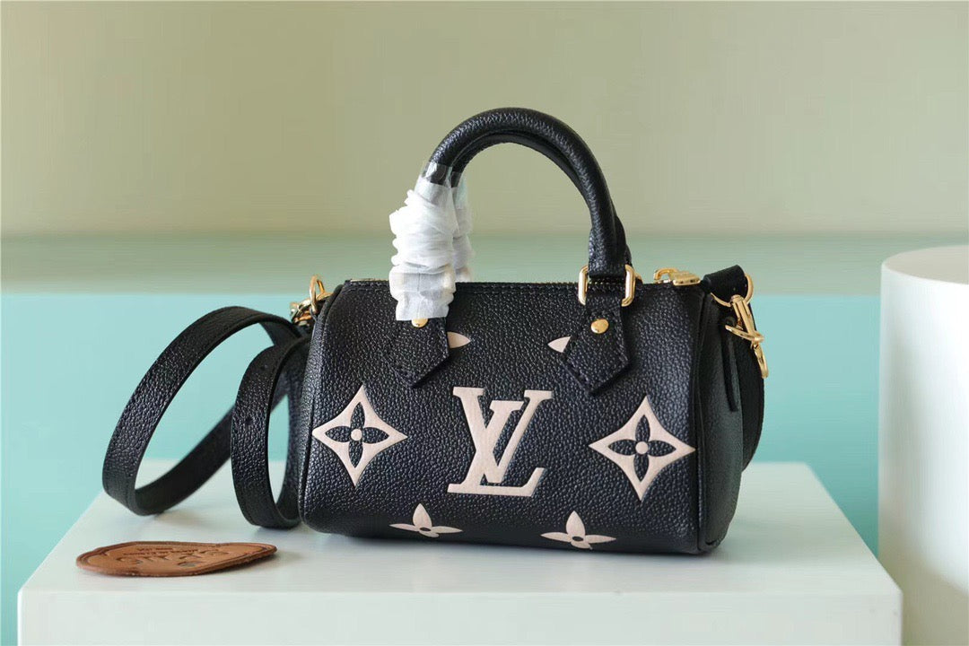 LV Nano Speedy Monogram Empreinte Arizona Beige/ Creme Beige For Women, WomenÃ¢â‚¬â„¢s Bags, Shoulder And Crossbody Bags 6.3in/16cm LV