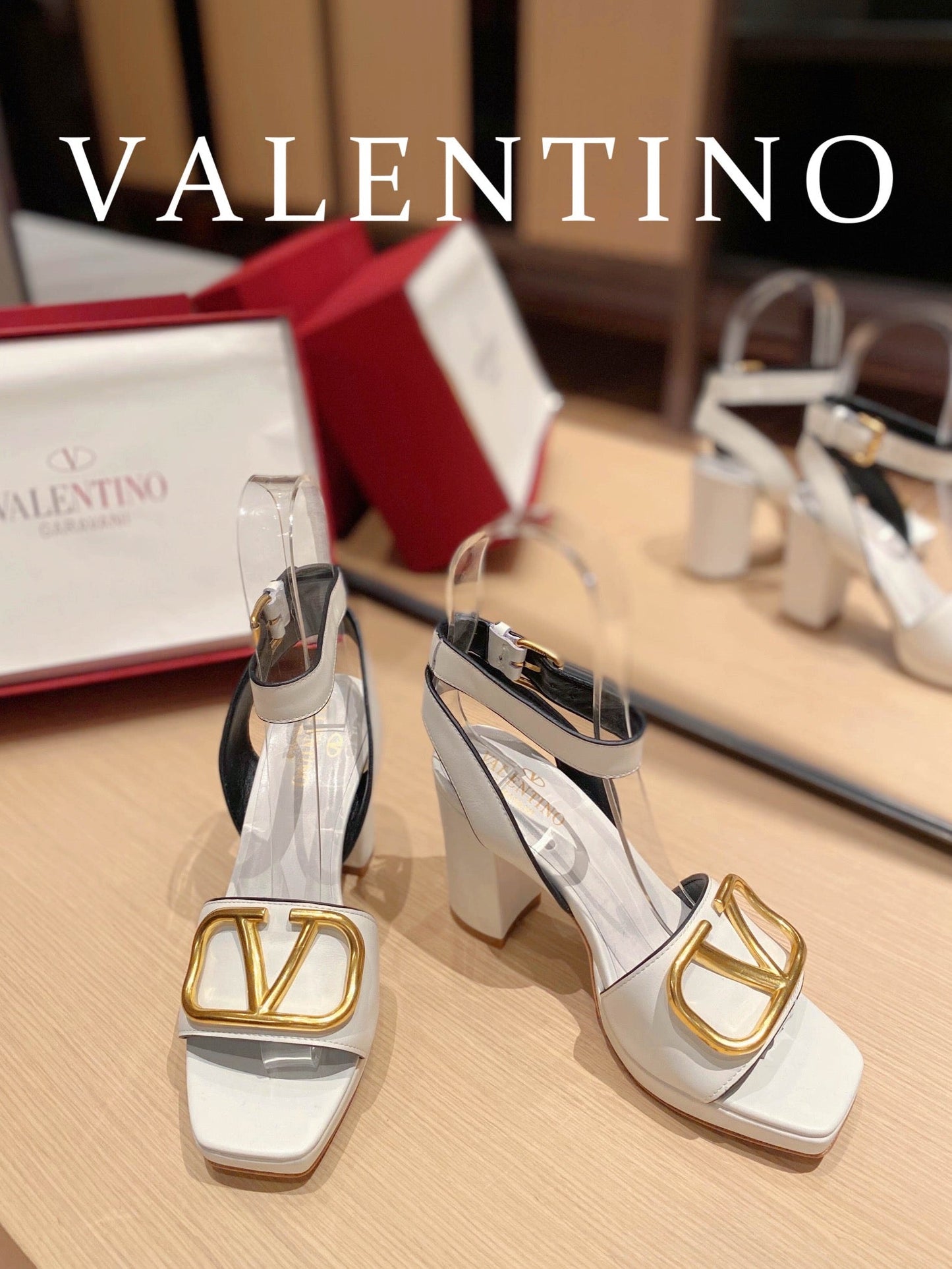 Valentino Garavani Strap Heeled Sandals With V Logo Signature EmbellisGLAMIent White For Women