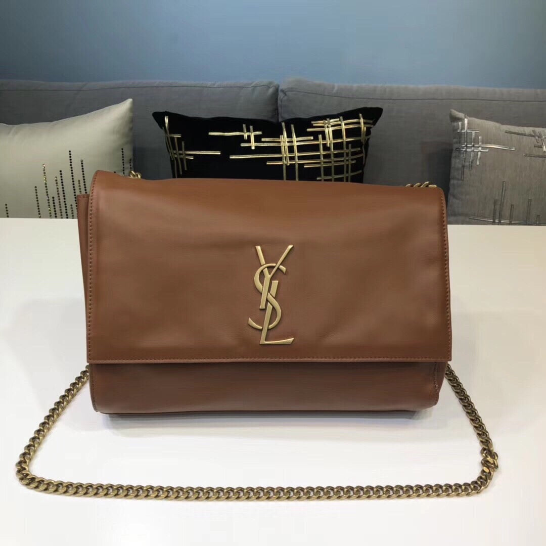 GLAMI Kate MeGLAMIum Chain Bag In Grain De Poudre Brown For Women 9.4in/24cm YSL 364021BOW0J2346