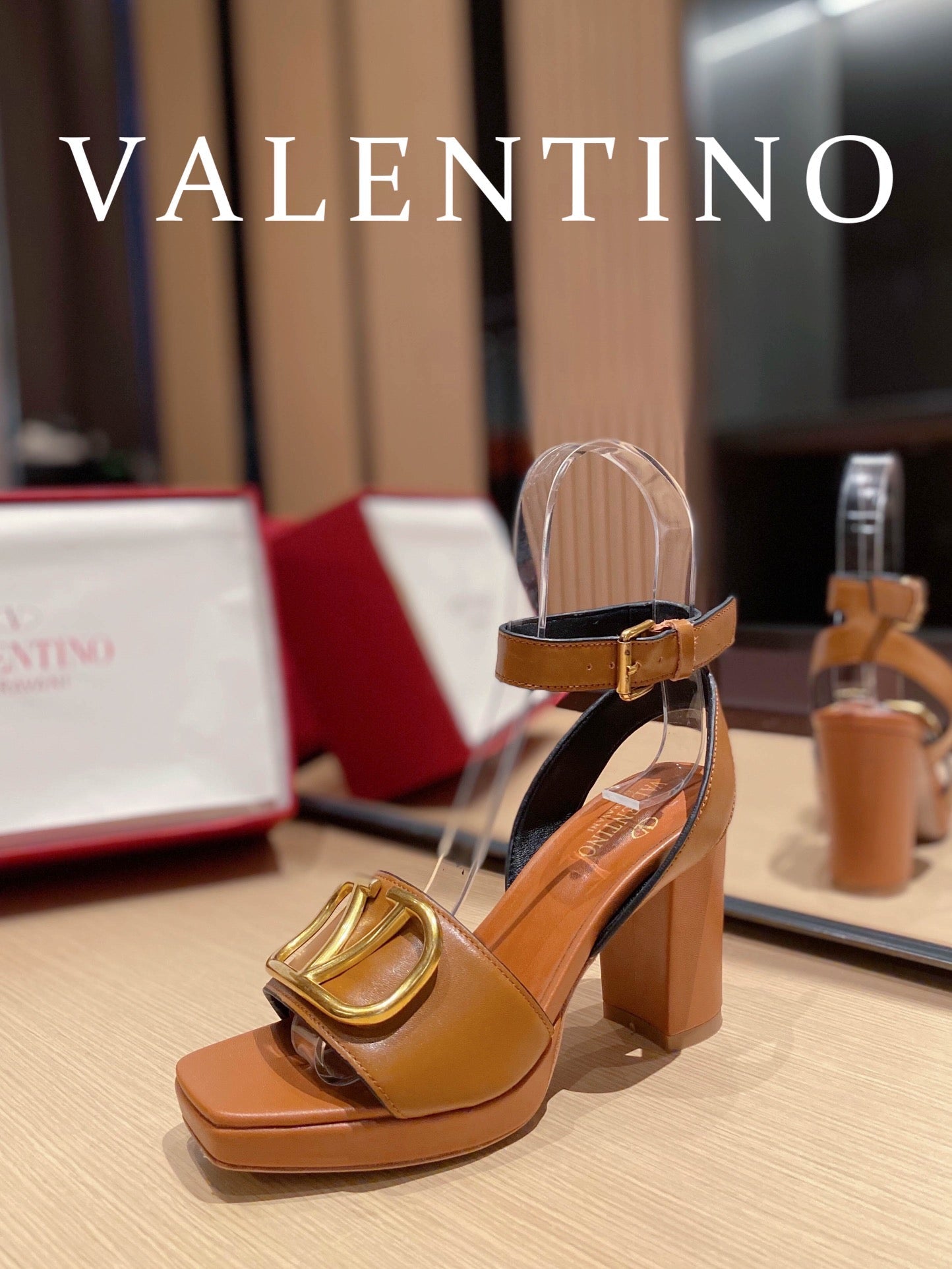 Valentino Garavani Strap Heeled Sandals With V Logo Signature EmbellisGLAMIent Orange For Women