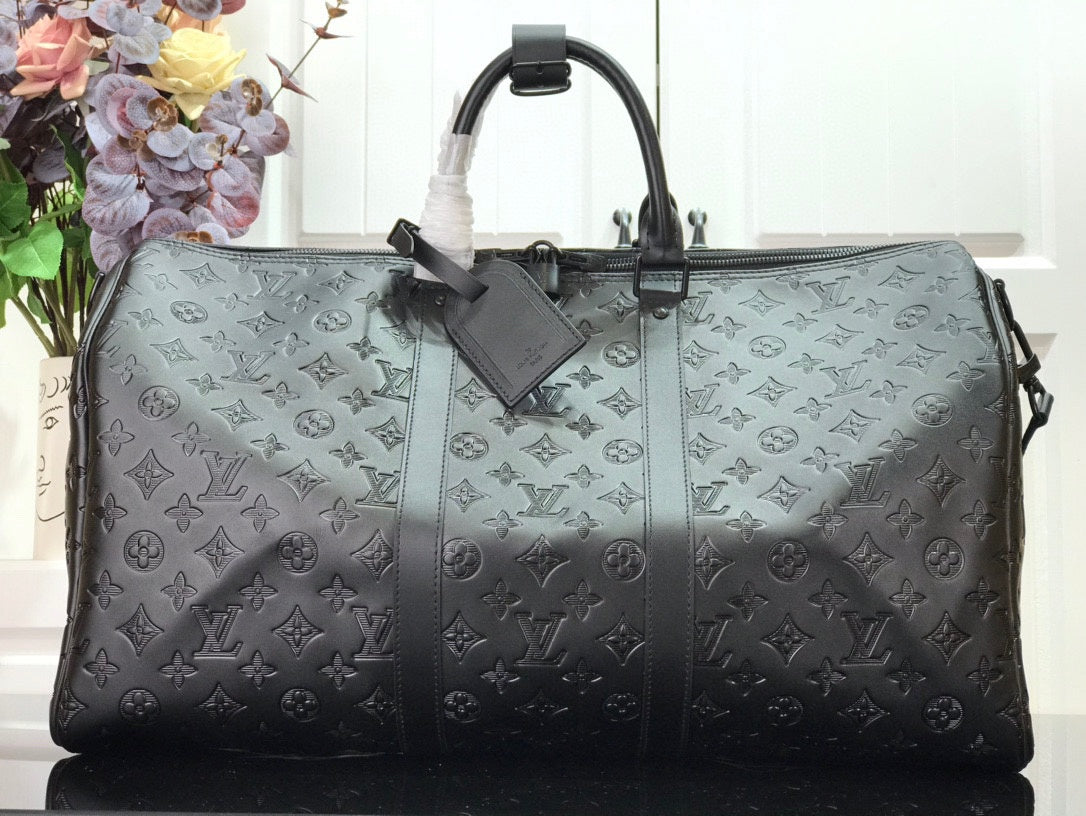 LV Keepall BandouliÃƒÂ¨re 50 Monogram Shadow For Men, Travel Bags 19.7in/50cm LV M44810