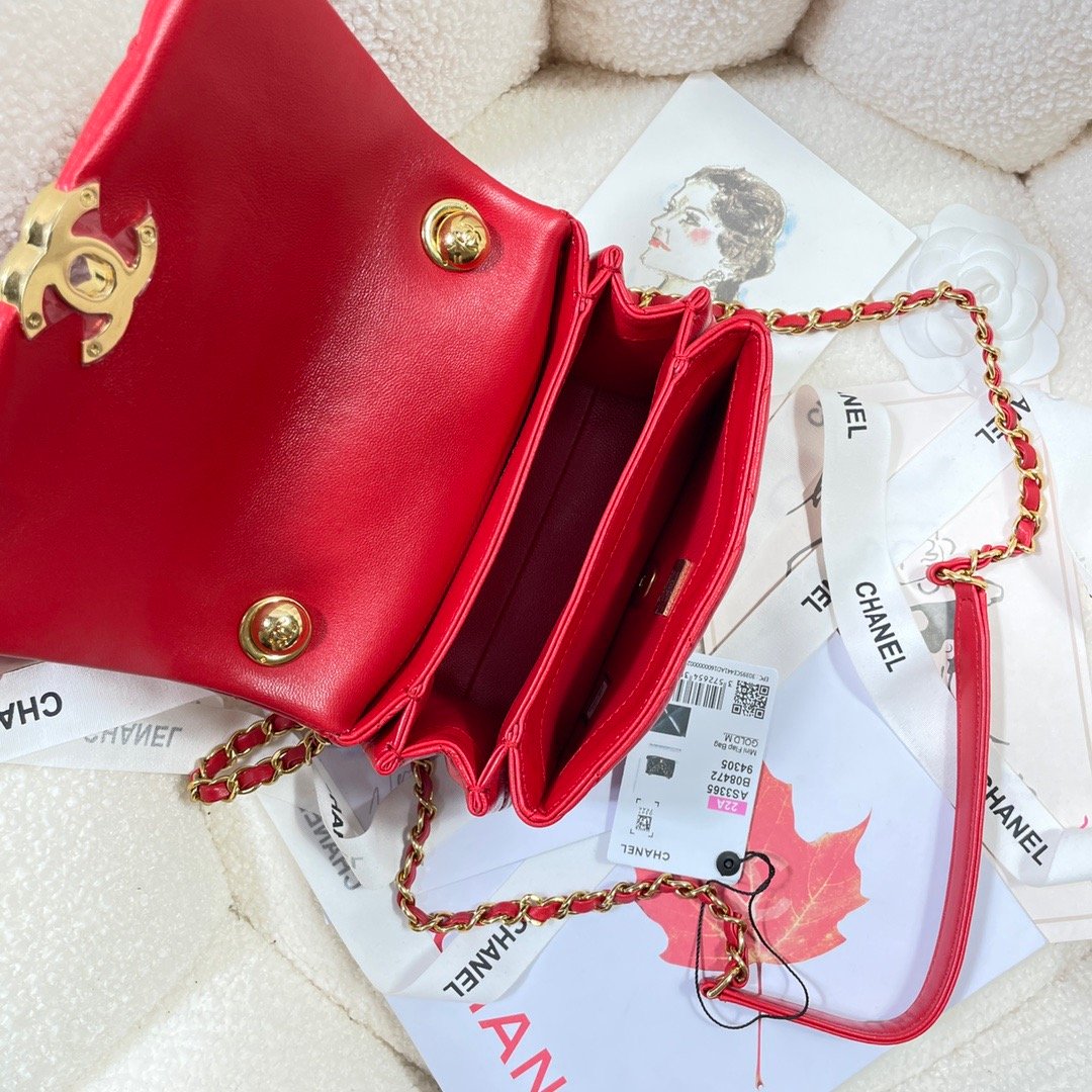 CHLMini Flap Bag Gold Hardware Red For Women, Women’s Handbags, Shoulder Bags 6.7in/17cm AS3365
