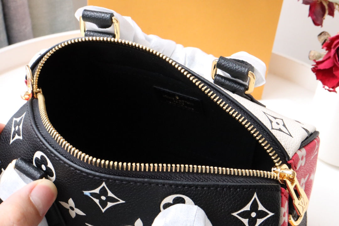 LV Speedy BandouliÃƒÂ¨re 20 Monogram Empreinte Black/White/Pink For Women, WoHandbags 8.1in/21cm LV M46088