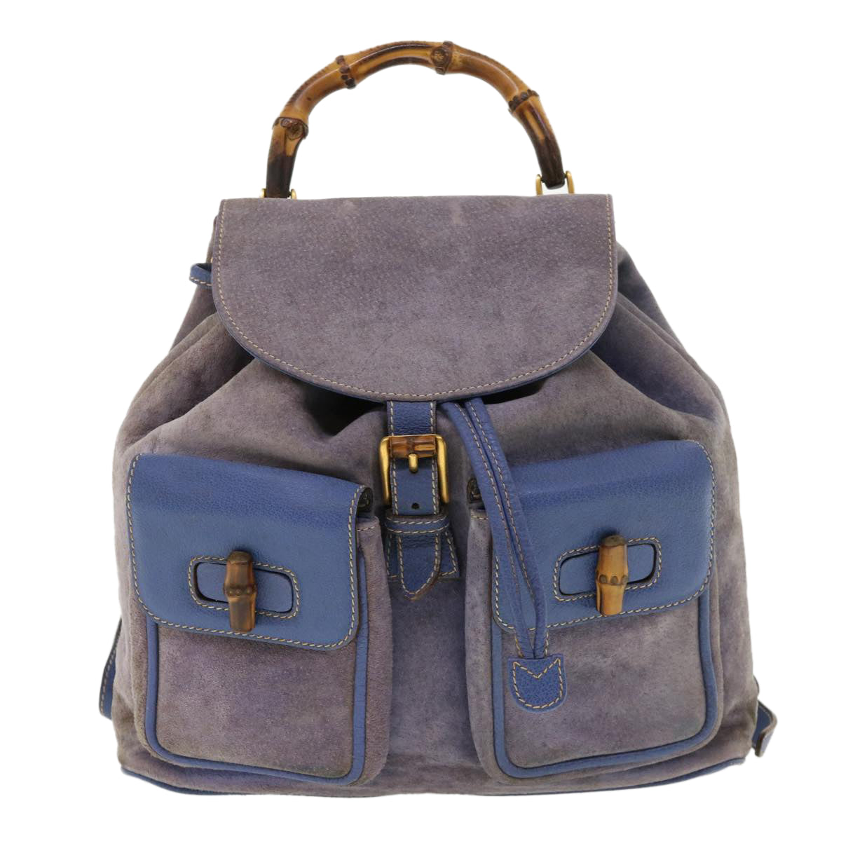 GUCCI Backpack Suede Leather Blue cl359
