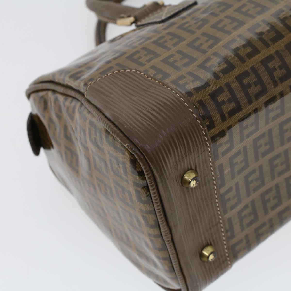 FENDI Zucchino Canvas Hand Bag Enamel Brown cl569