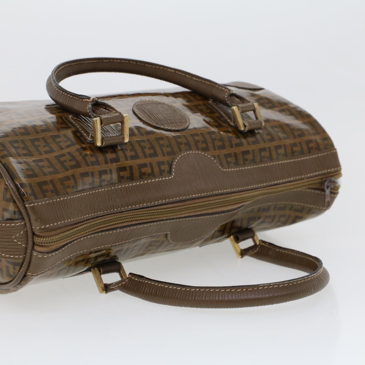 FENDI Zucchino Canvas Hand Bag Enamel Brown cl569