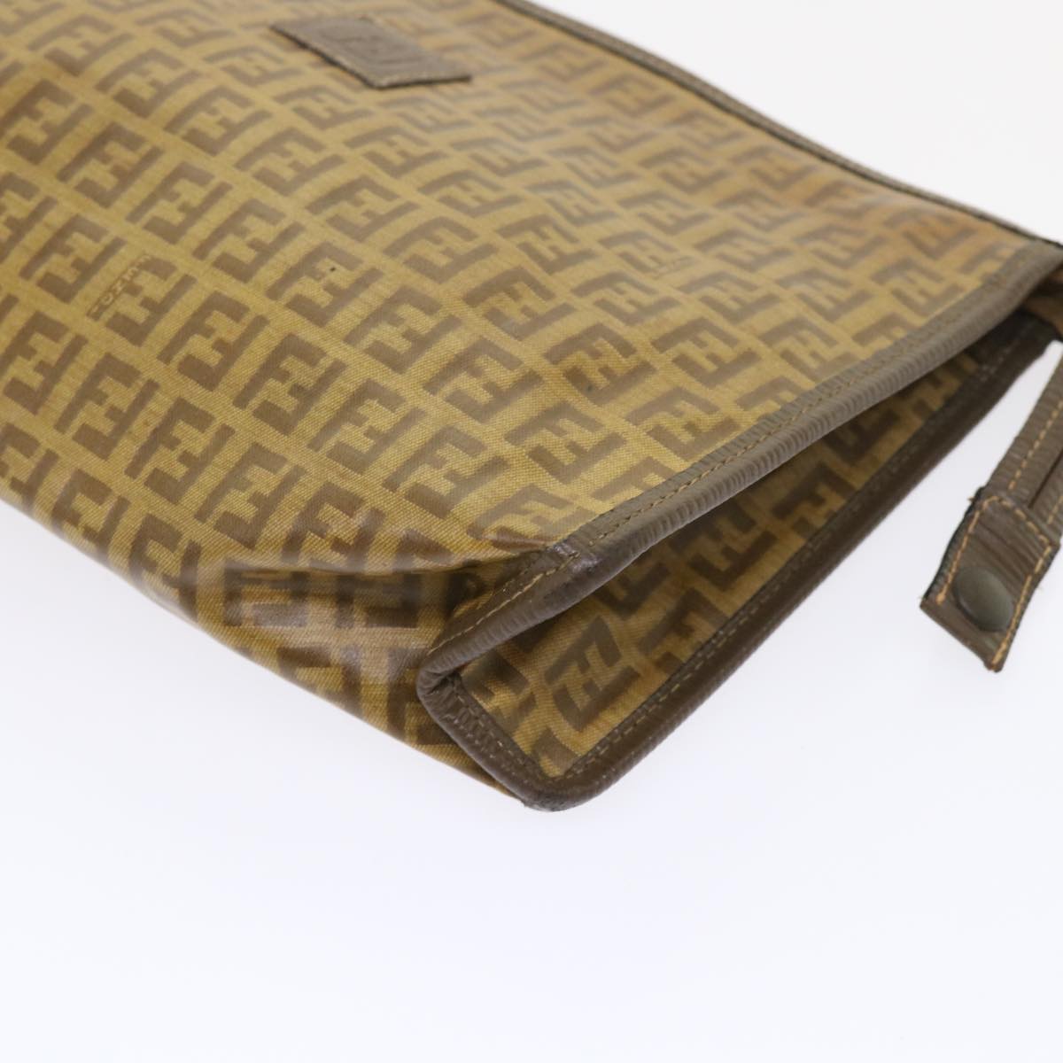 FENDI Zucchino Canvas Clutch Bag Brown cl640