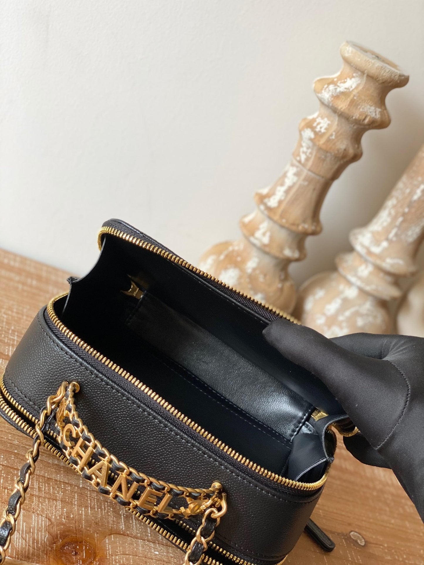 CHLÃ‚Â Small Vanity Case Gold Hardware Black For Women Handbags, Shoulder Bags 5.9in/15cm AS3228 B08008 94305