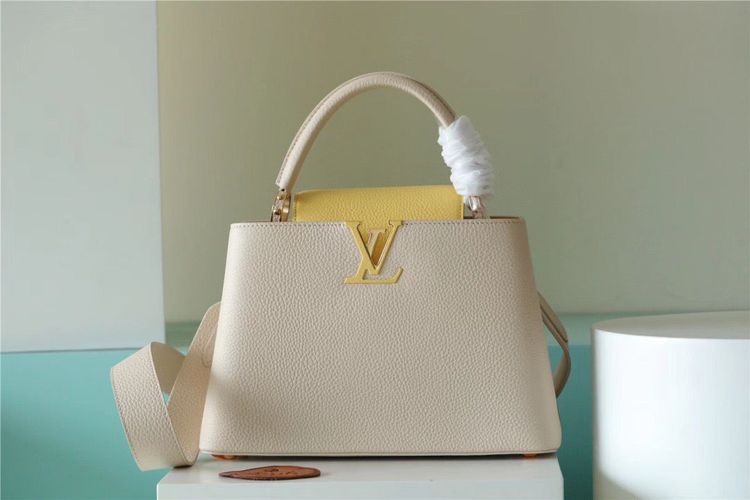 LV Capucines MM Taurillon Creme Beige/ Plume Yellow Berlingot For Women, WomenÃ¢â‚¬â„¢s Bags, Shoulder And Crossbody Bags 12.4in/31.5cm LV M59883