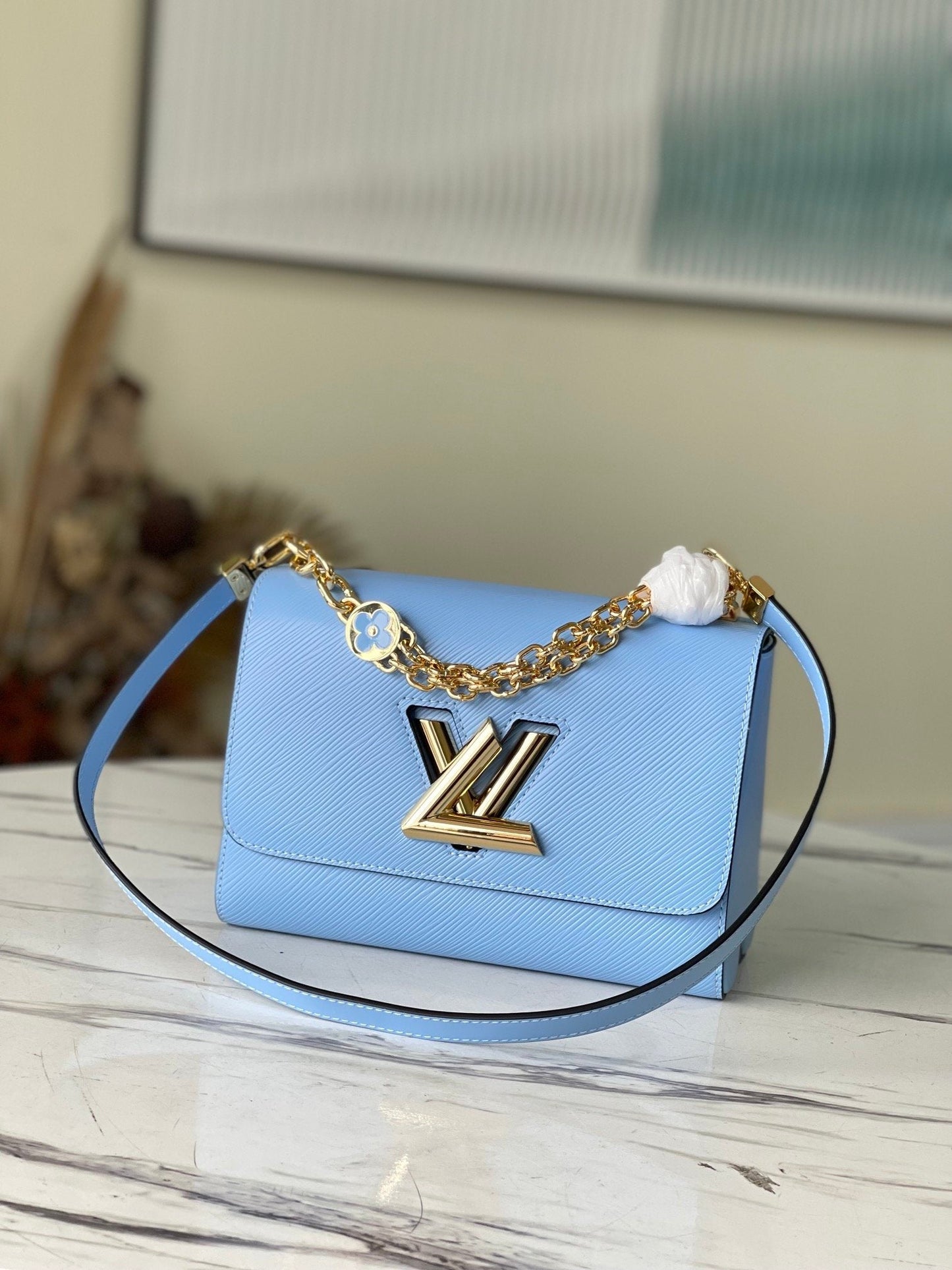 LV Twist MM Monogram GlamIower Bleu Nuage Blue For Women,  Shoulder And Crossbody Bags 9.1in/23cm LV M59627