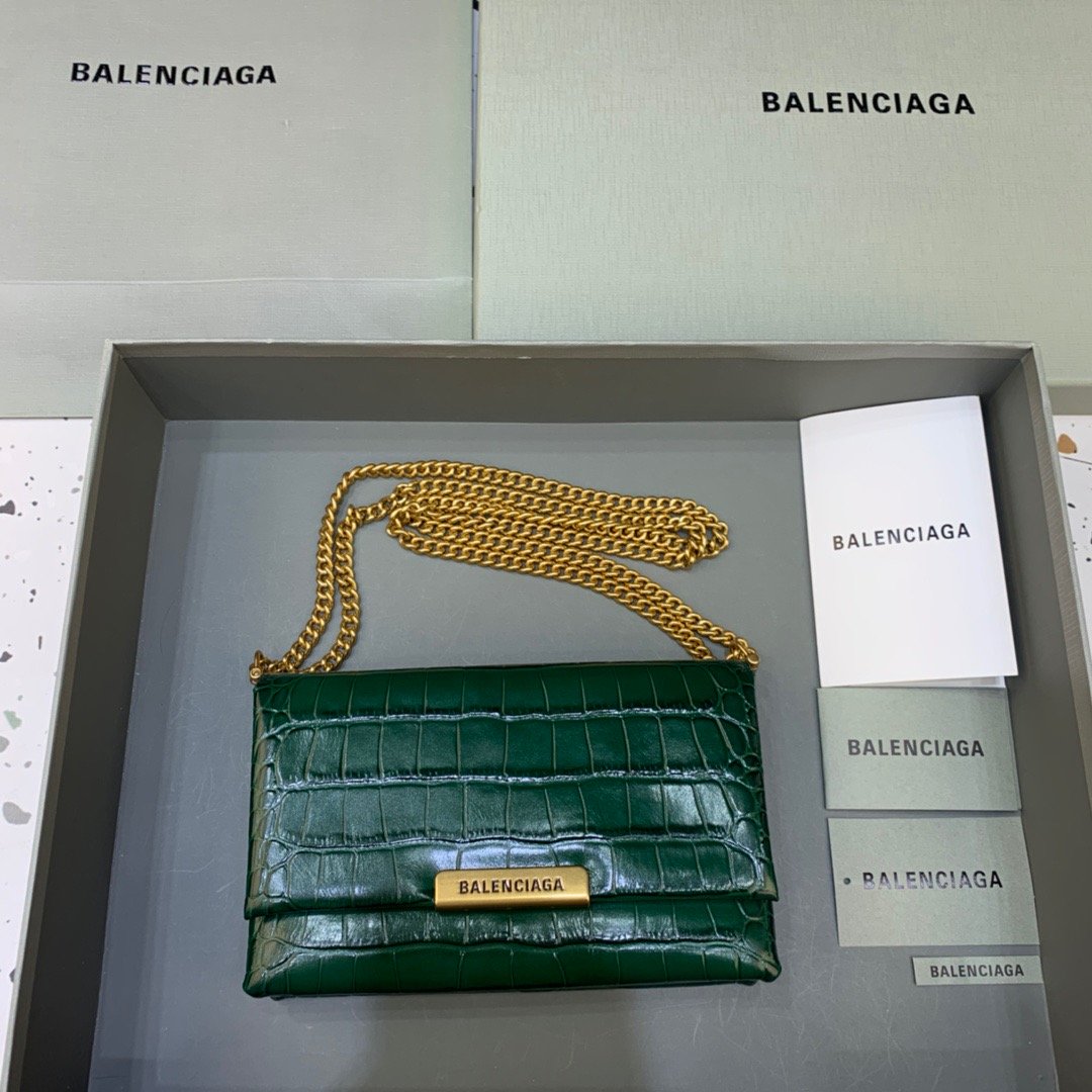 Balen Triplet Small Bag CrocoGLAMIle Embossed Green, For Women,  Bags 8.3in/21cm