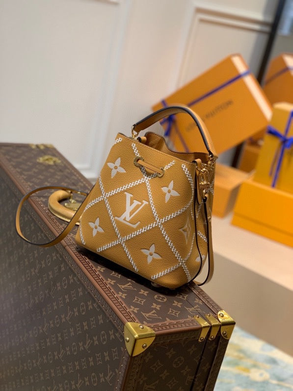 LV NeoNoe MM Bucket Bag Monogram Empreinte Arizona Brown For Women, WomenÃ¢â‚¬â„¢s Handbags, Shoulder Bags 10.2in/26cm LV M46029