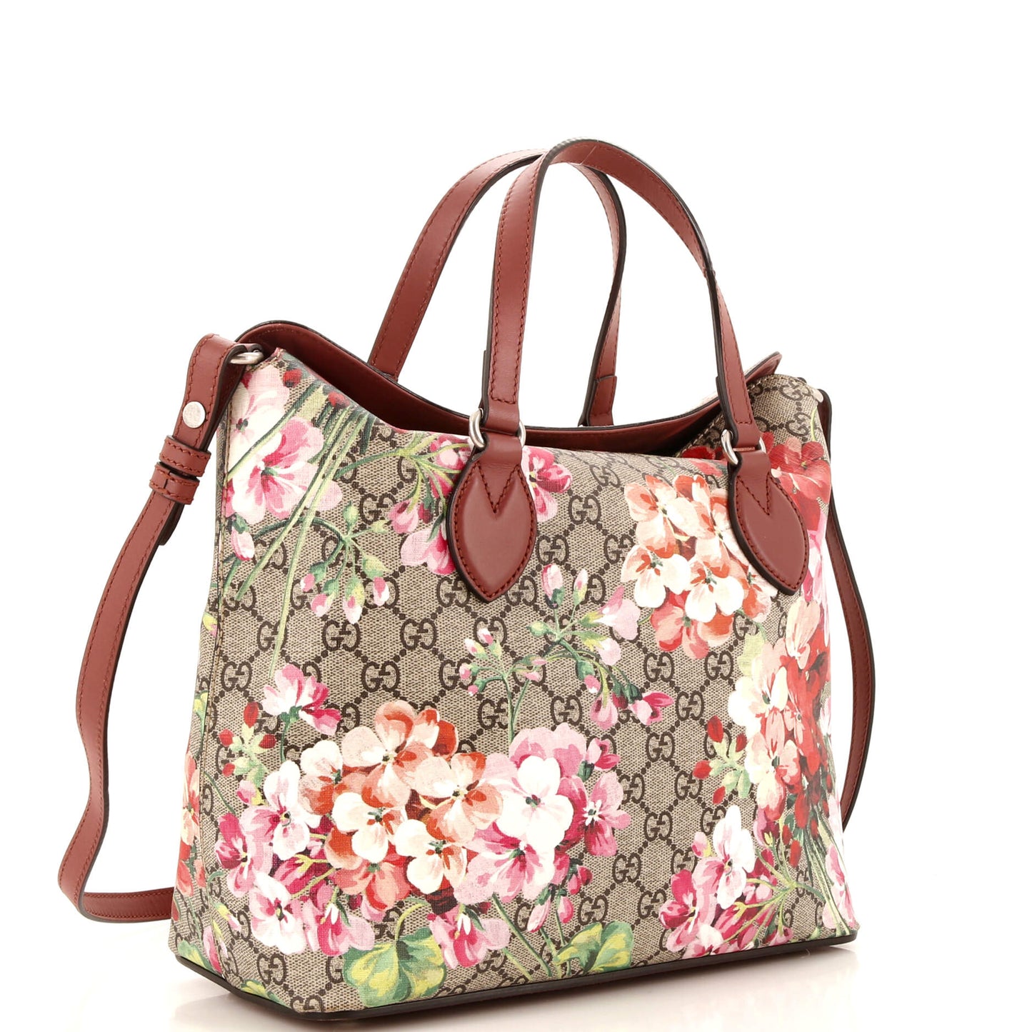 Signature Fold Over Tote Blooms Print GG Coated Canvas Medium
