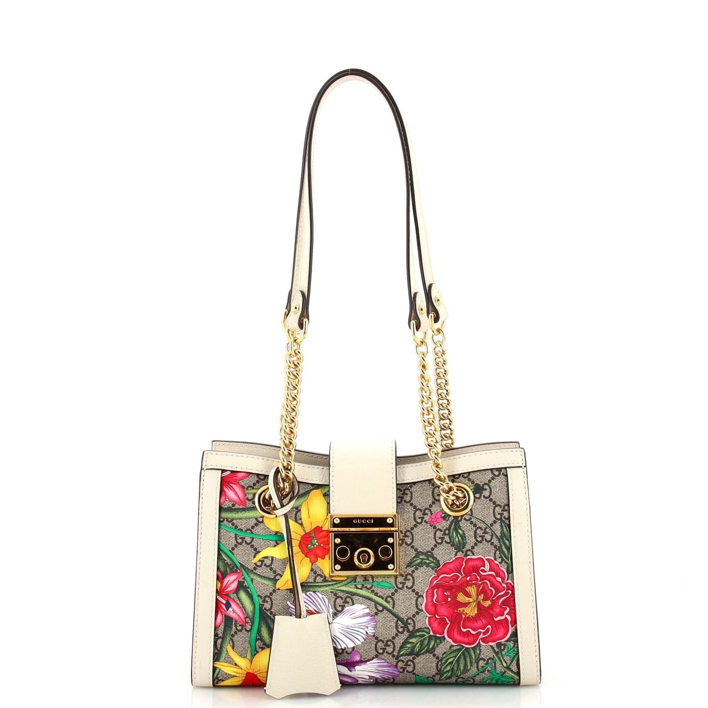 Padlock Chain Tote Flora GG Coated Canvas Small