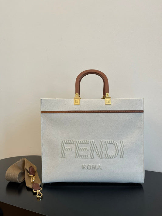 FI Sunshine MeGLAMIum Tote Bag Light Grey Canvas For Women, Bags, Shoulder Bags 13.8in/35cm FF 8BH386