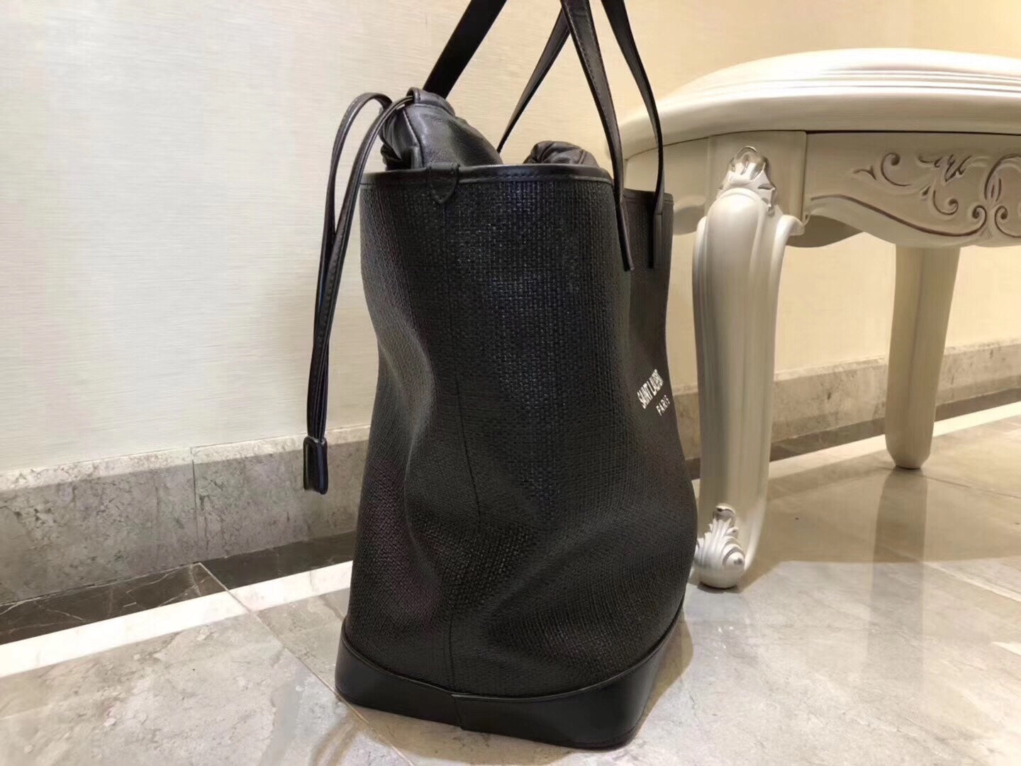 GLAMI Teddy MeGLAMIum Canvas Handle Bucket Tote Bag Black For Women 13in/33cm YSL 551595 96W1E 1000