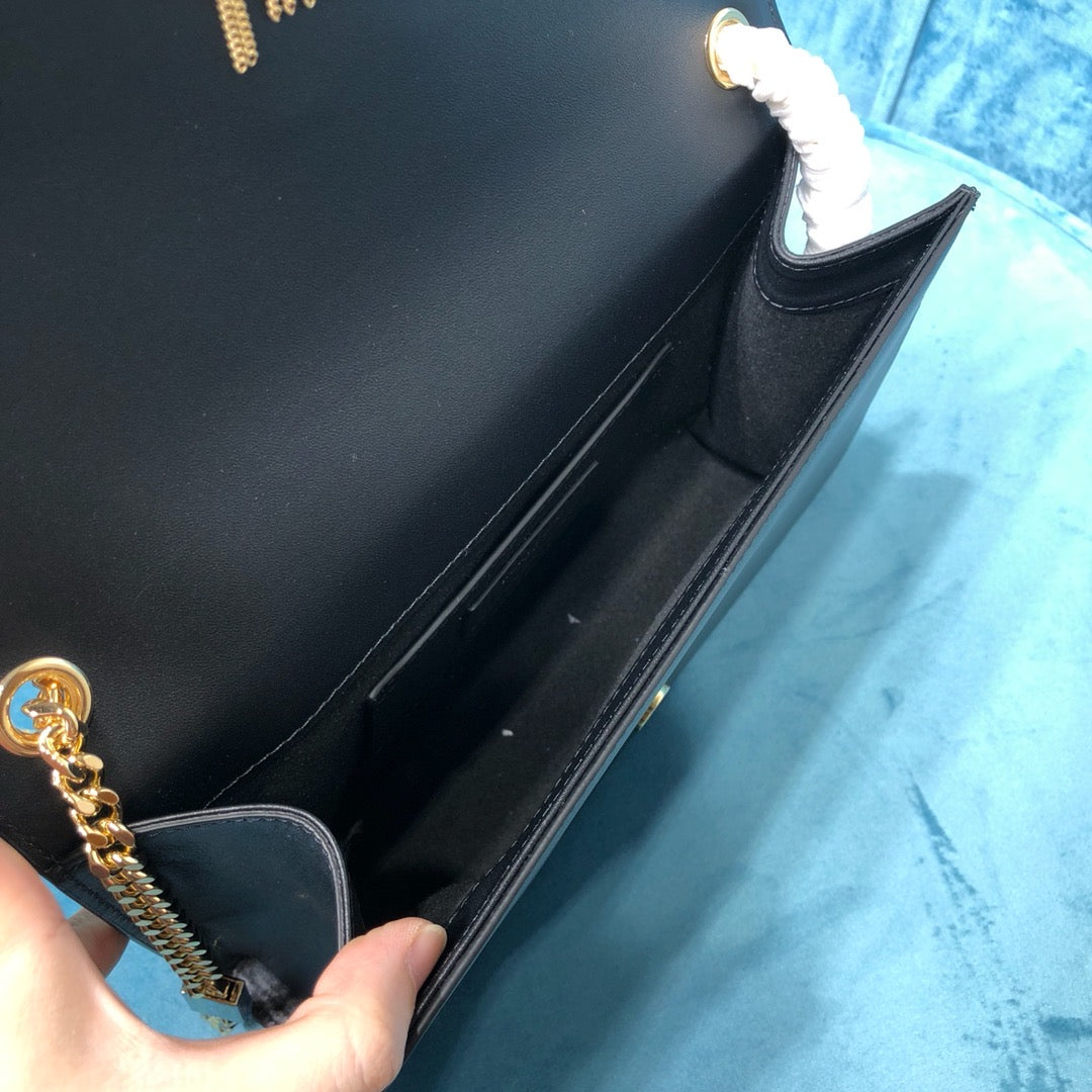 GLAMI Kate MeGLAMIum Chain Bag With Tassel In Grain De Poudre Black For Women 9.4in/24cm YSL 354119BOW0J1000