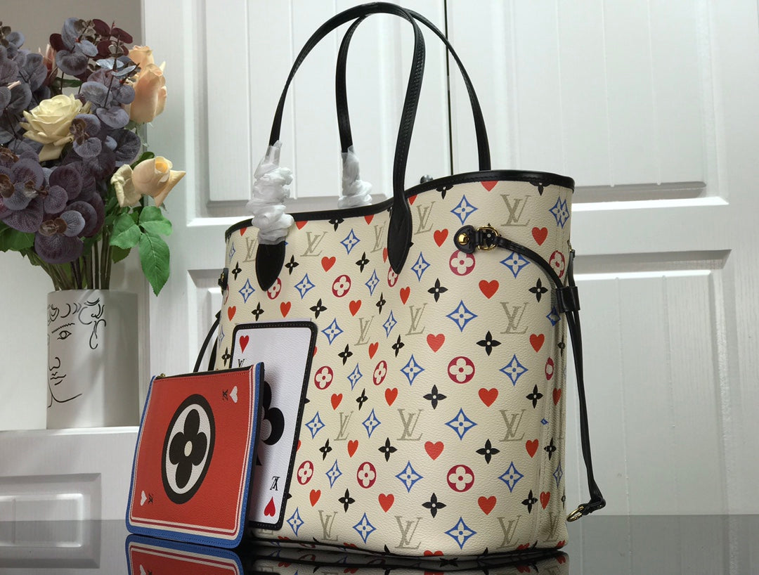 LV Neverfull MM Game On Tote Bag Monogram Canvas White By Nicolas Ghesquiere For Women, WomenÃ¢â‚¬â„¢s Handbags, Shoulder Bags 12.2in/31cm LV M57462