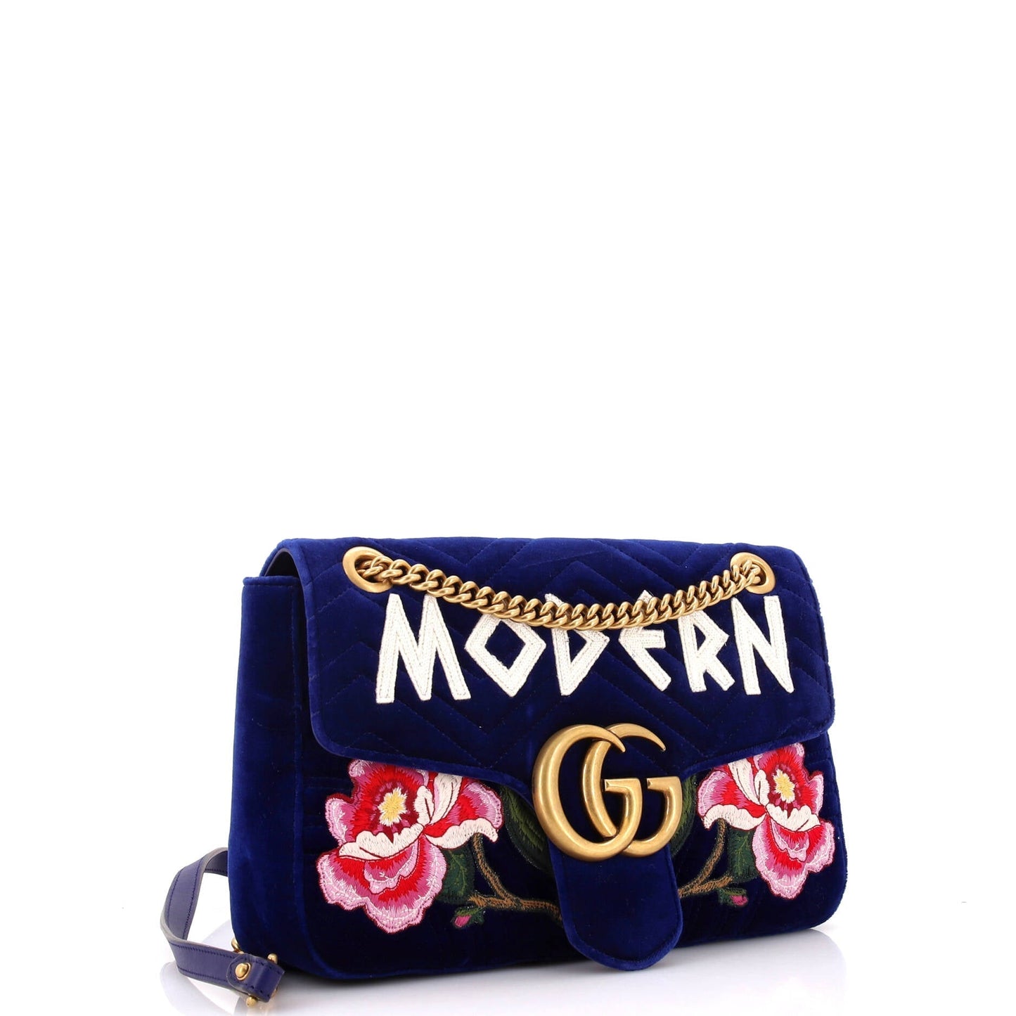 GG Marmont Flap Bag Embroidered Matelasse Velvet Medium