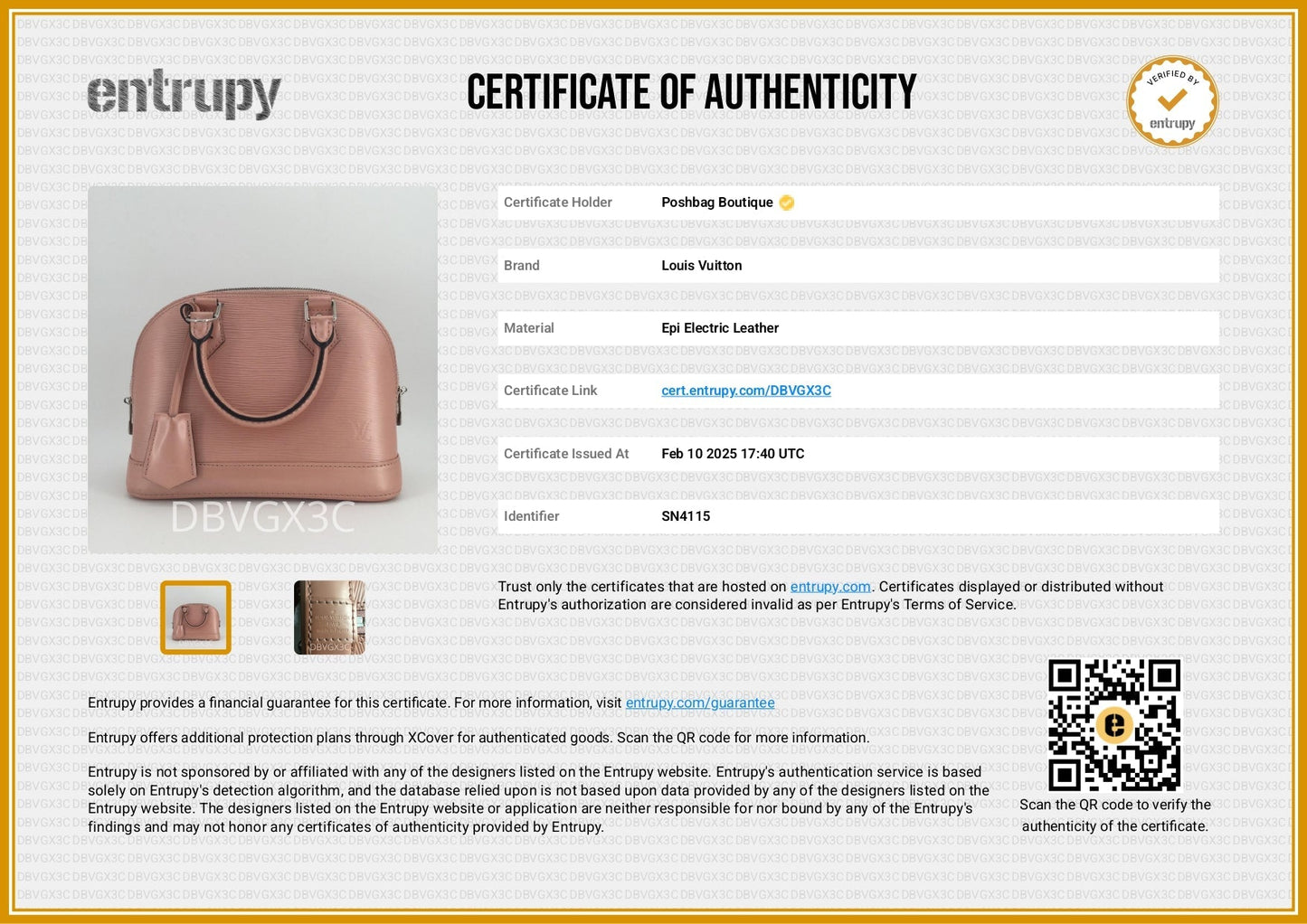 Louis Vuitto Alma BB Epi Leather Rose Nacre Bag