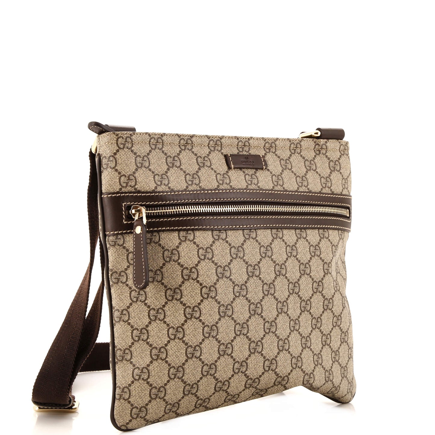 Front Zip Flat Messenger Bag GG Coated Canvas Medium