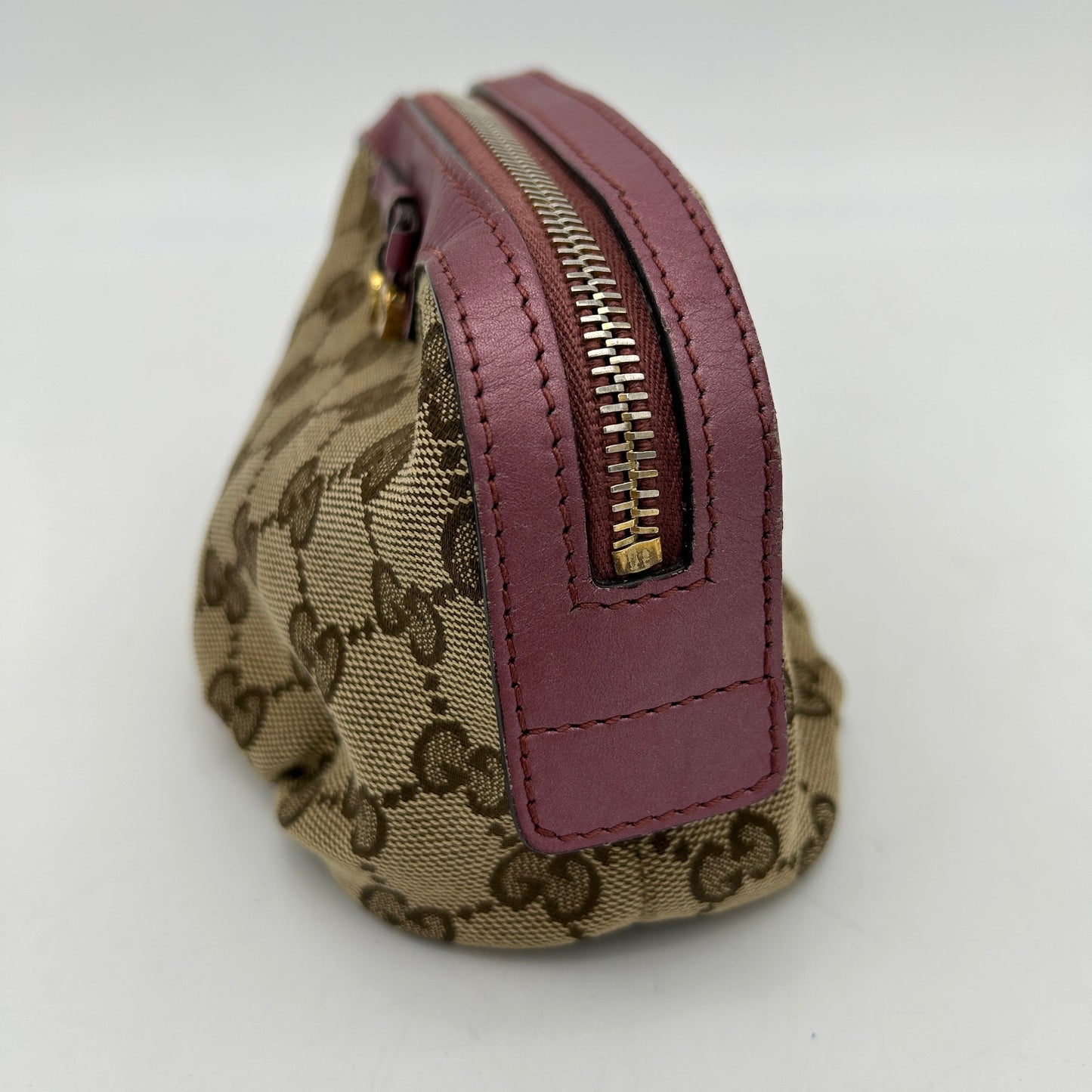 Gucci Beige GG Monogram Necessaire Pouch Brown Trim