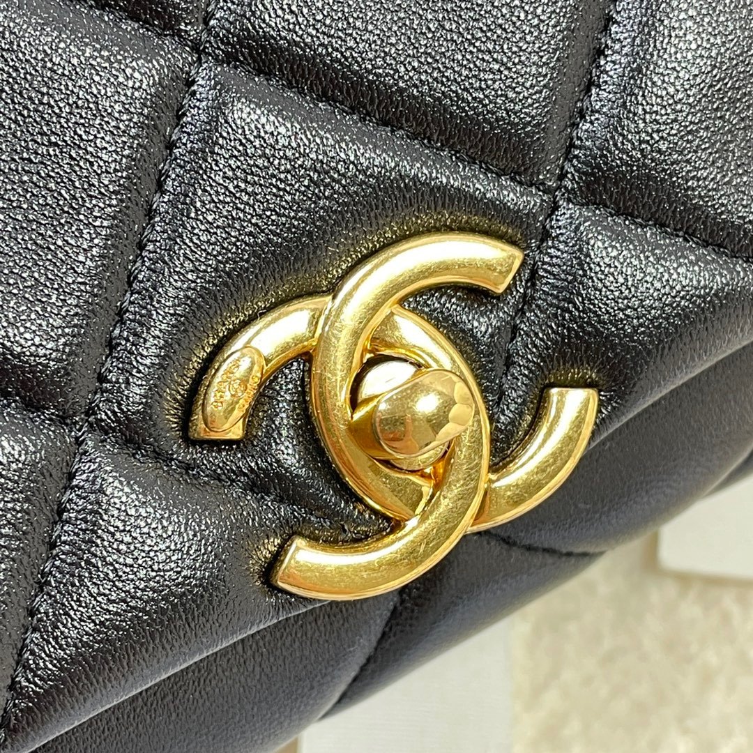 CHLMini GlamIap Bag Gold Hardware Black For Women Handbags, Shoulder Bags 6.7in/17cm AS3365