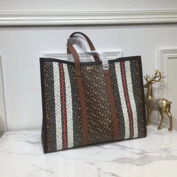 GLAMI Monogram Stripe E-Canvas Portrait Tote Bag Bridle Brown For Women, Bags 15.7in/34cm