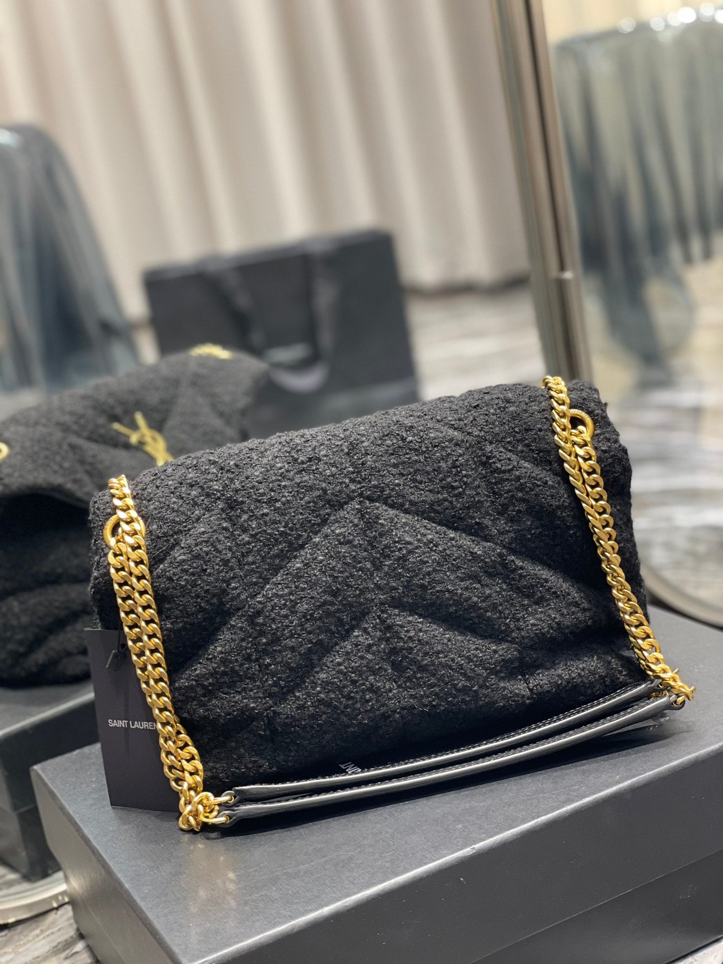 GLAMI Puffer Small Chain Bag Black For Women, Women’s Bags 11.4in/29cm YSLÃ¢â‚¬Å½