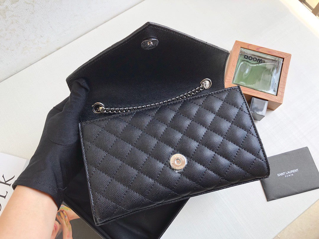 GLAMI Envelope Small Bag In Mix MatelassÃƒÂ© Grain De Poudre Black For Women 8.2in/21cm YSL 600195BOW921000