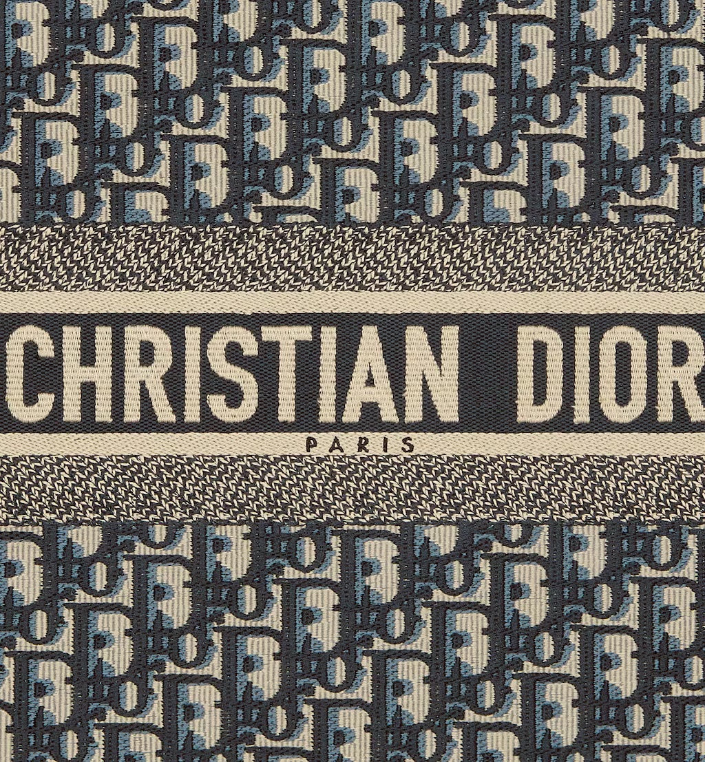 DIOR ECRU & BLUE OBLIQUE EMBROIDERY LARGE BOOK TOTE BAG