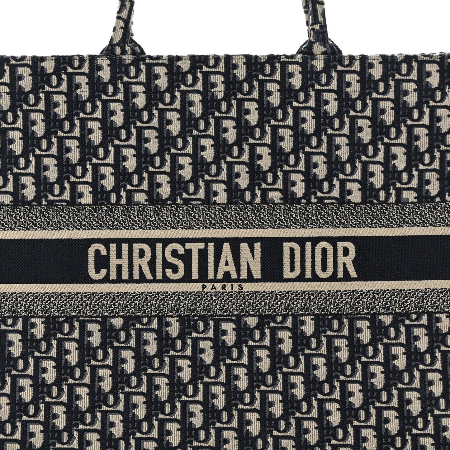 DIOR ECRU & BLUE OBLIQUE EMBROIDERY LARGE BOOK TOTE BAG