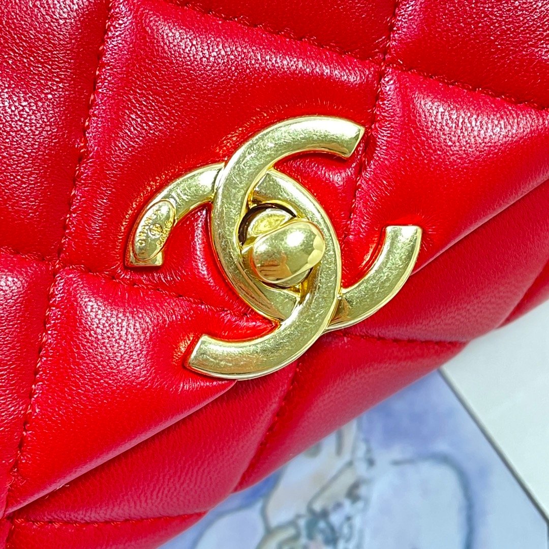 CHLMini Flap Bag Gold Hardware Red For Women, Women’s Handbags, Shoulder Bags 6.7in/17cm AS3365