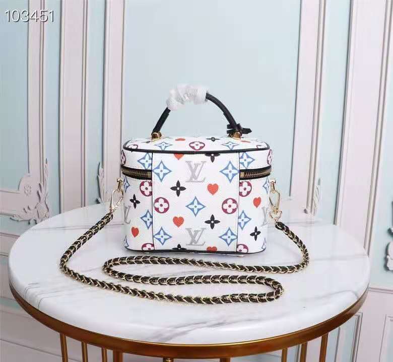 LV Vanity PM Bag Game On Monogram Canvas White By Nicolas Ghesquiere For Women, WomenÃ¢â‚¬â„¢s Handbags, Shoulder And Crossbody 7.5in/19cm LV M57458