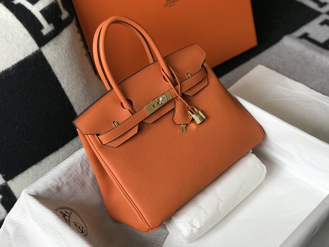 GLAMI Birkin Orange Togo Gold Hardware Bag For Women, Handbags, Shoulder Bags 30cm/12in