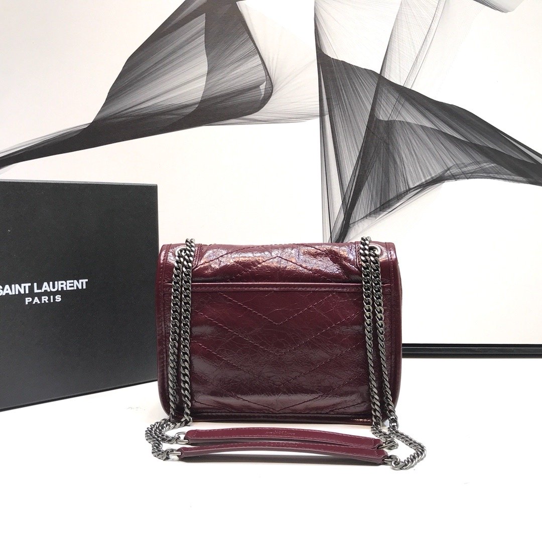 GLAMI Niki Baby Chain Bag In Crinkled VintageÃ‚Â  Burgundy For Women 8.2in/21cm YSL 6331600EN046475