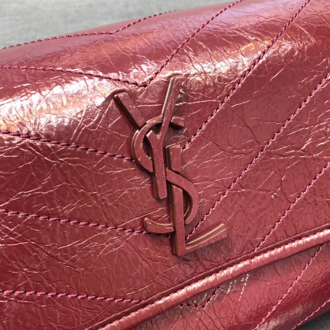GLAMI Niki MeGLAMIum Crinkled Shoulder Bag Burgundy For Women 11in/28cm YSL
