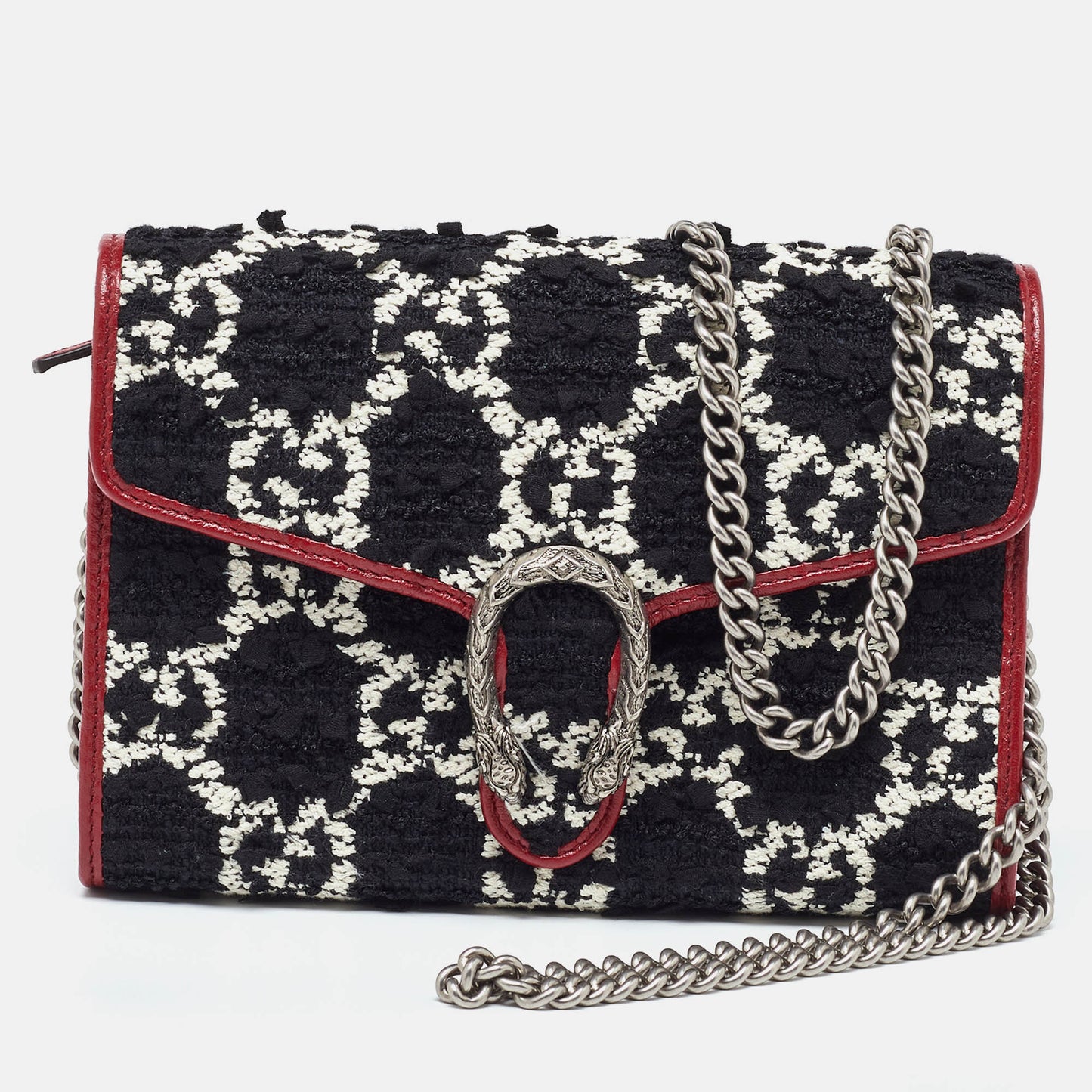 Gucci Tri Color Gg Tweed And Leather Dionysus Wallet On Chain