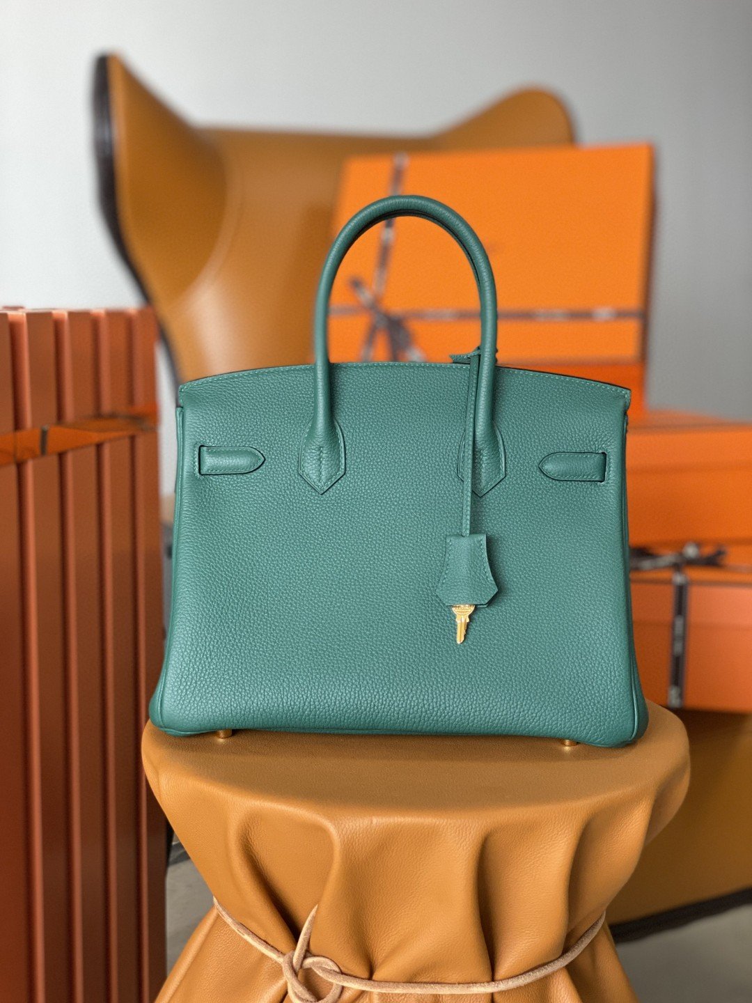 GLAMI Birkin Nata Swift Dark Green For Women Gold Toned Hardware 11.8in/30cm