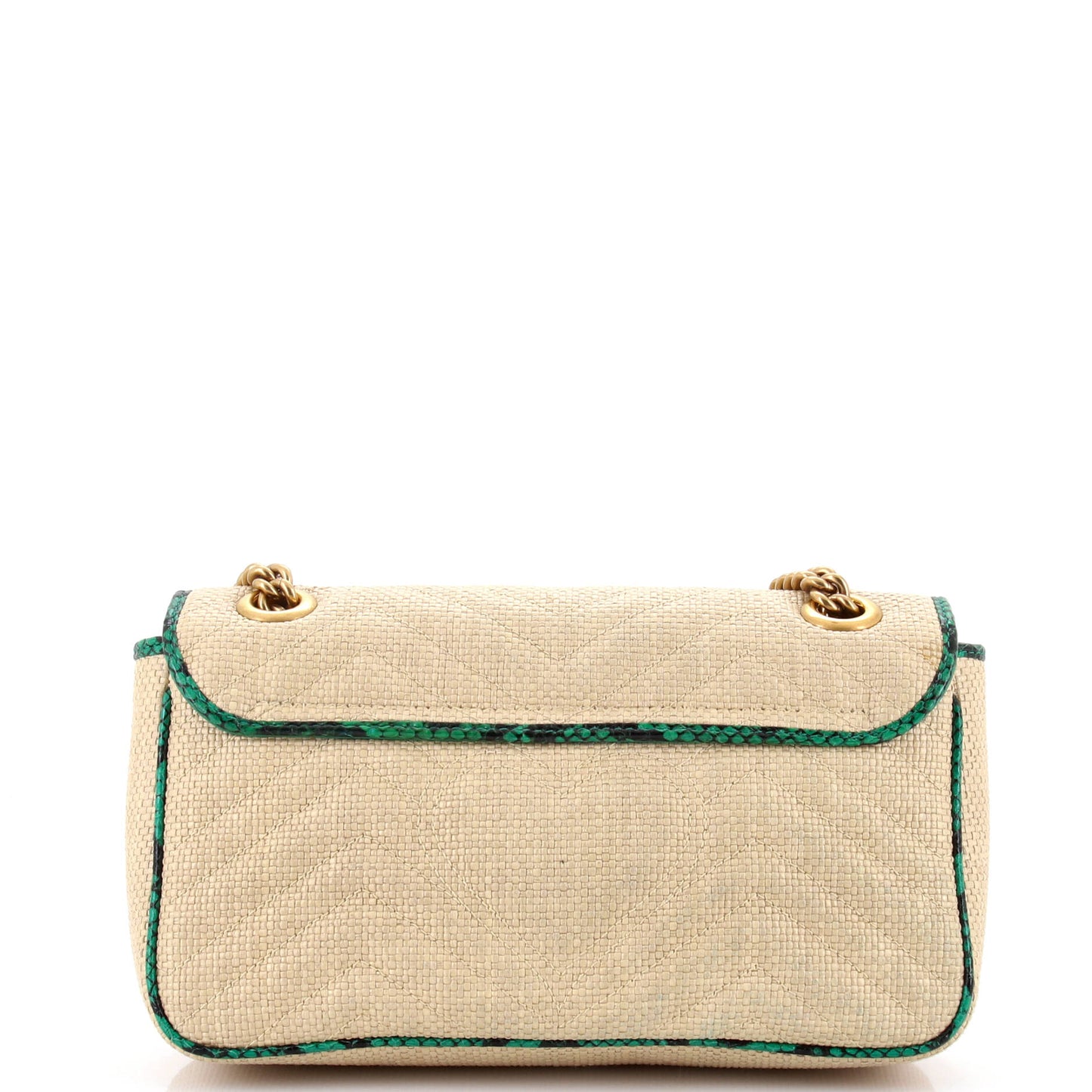 GG Marmont Flap Bag Matelasse Raffia with Snakeskin Small