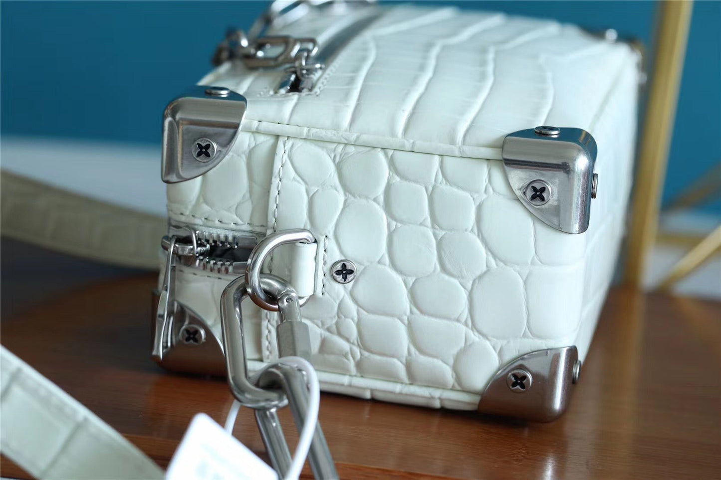 LV Mini Soft Trunk CrocoGLAMIlian White For Men, Bags, Shoulder And Crossbody Bags 7.2in/18.5cm LV N98495