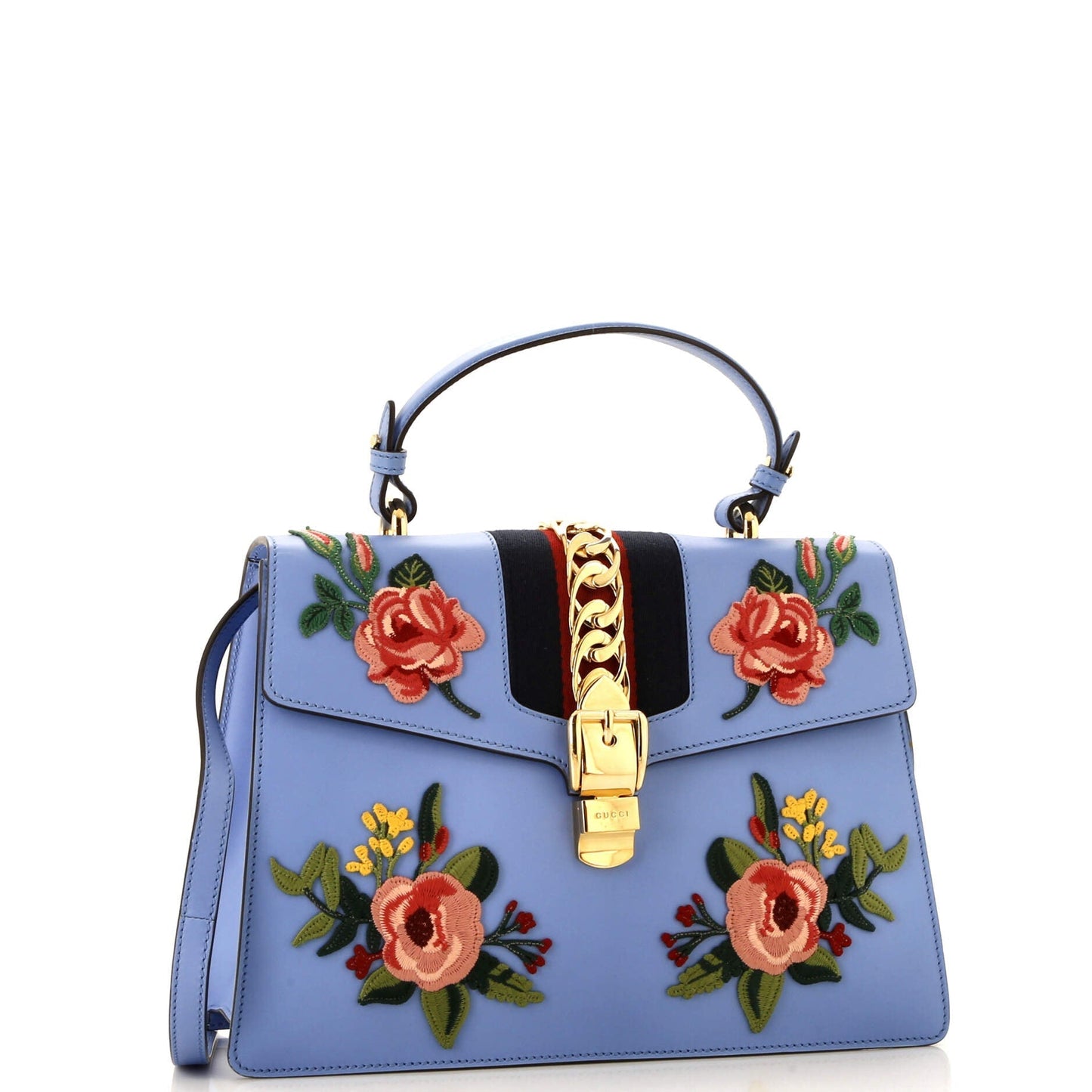 Sylvie Top Handle Bag Embroidered Leather Medium