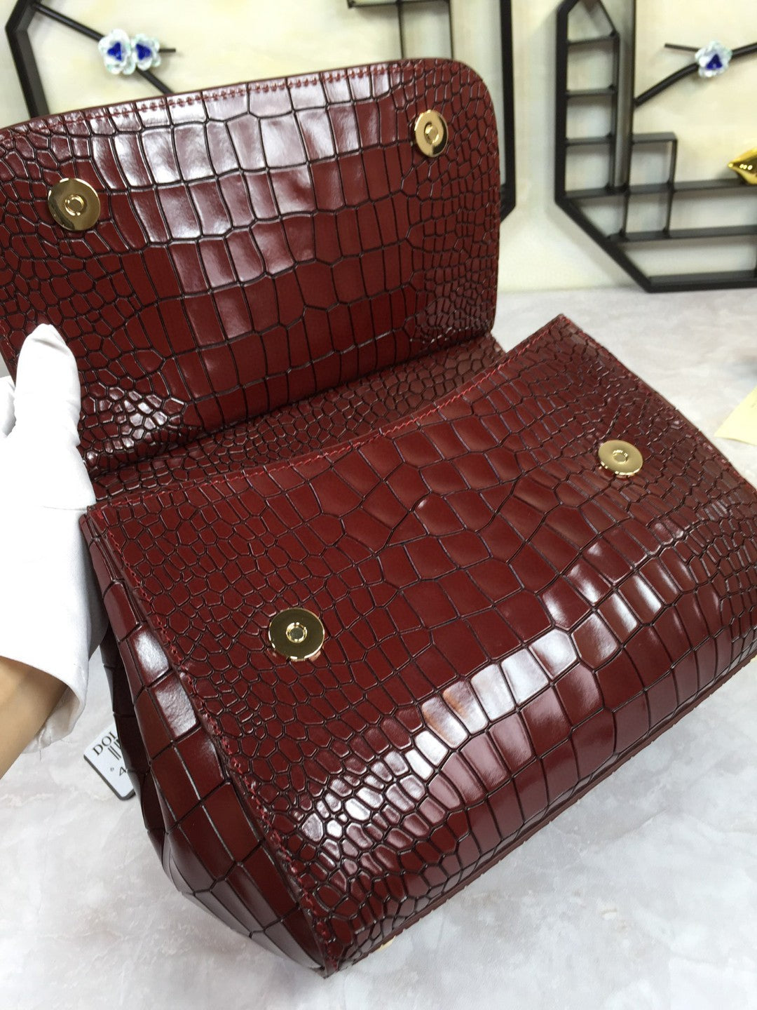 GLAMI MeGLAMIum Sicily Bag In Foiled CrocoGLAMIle-Print Burgundy For Women 10.2in/26cm GLAMI