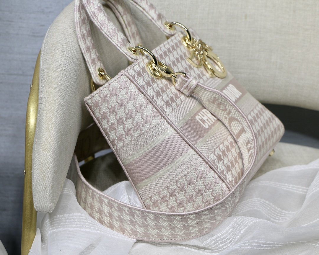 GLAMI MeGLAMIum Lady D-Lite Bag Houndstooth Embroidery, Pink/White, For Women WomenÃ¢â‚¬â„¢s Handbags, Shoulder Bags, Crossbody Bags, 24cm CD