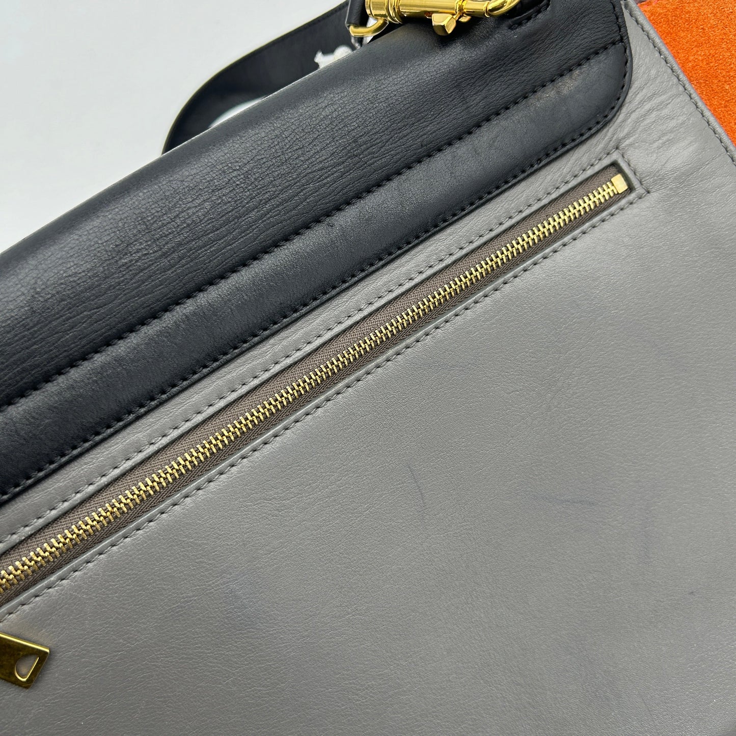 Celine Trapeze Black Orange Suede Leather Handbag Medium