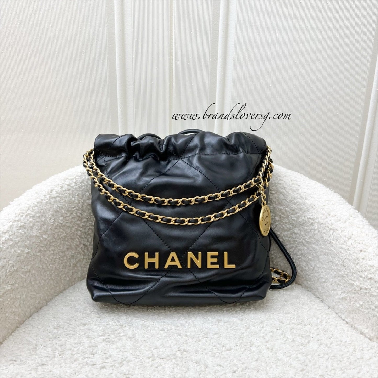 GLM-22 Mini Hobo Handbag in Black Shiny Calfskin and AGHW