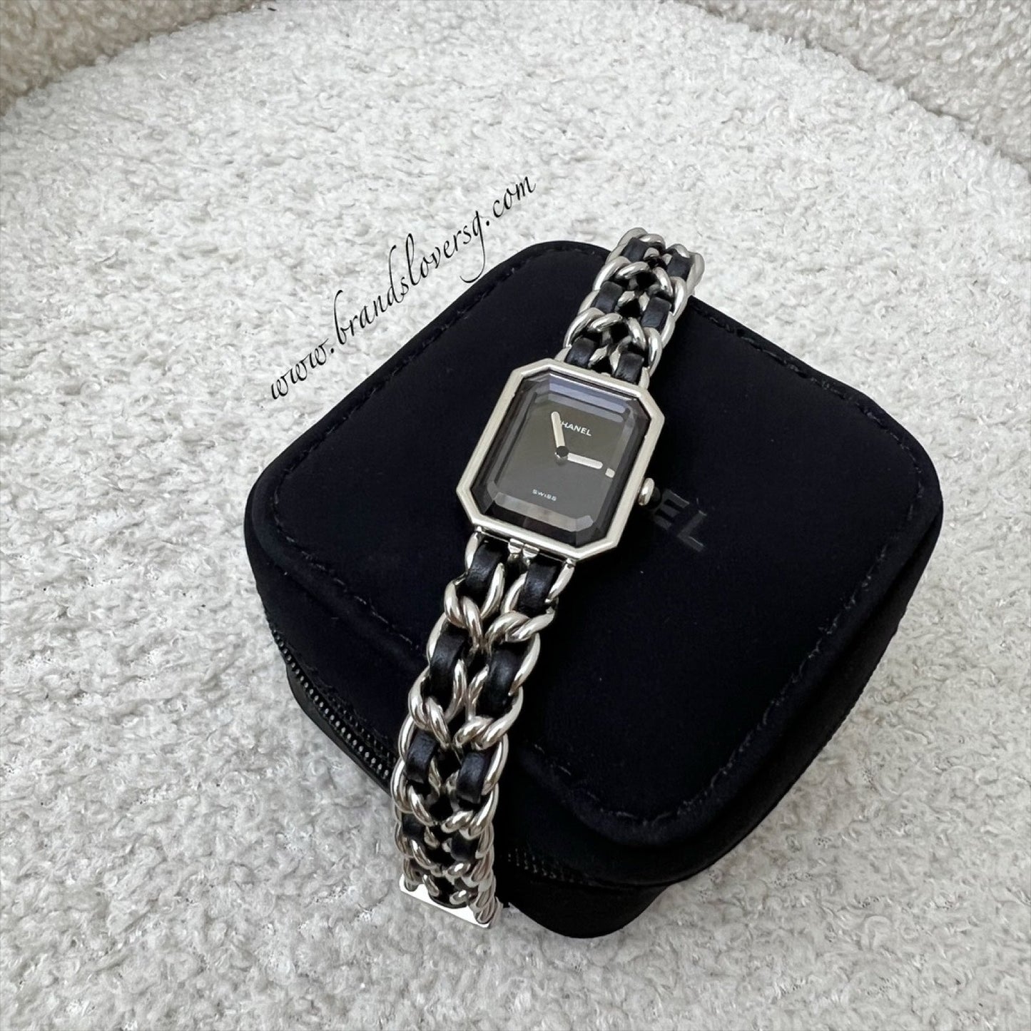 GLM-Premiere Watch in Silver Tone Steel Hardware and Black Leather Size M (Model: H0451)